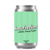 A short can of our hard seltzer lime beverage. The label is a repeating pattern of waves all on a mint green background.