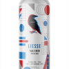 A single tall can of our Liesse beer, the label has straight forward shapes such as triangles, circles grids and waves. All overlapping in a unique but planned way. The can uses the 2crows iconic red and blue colours throughout.