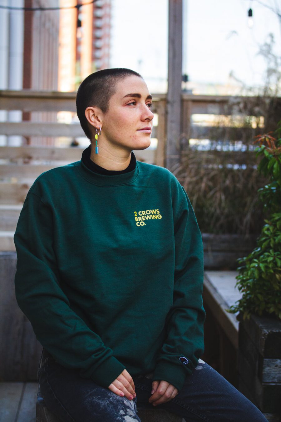 Green and Yellow Crew Neck Sweater