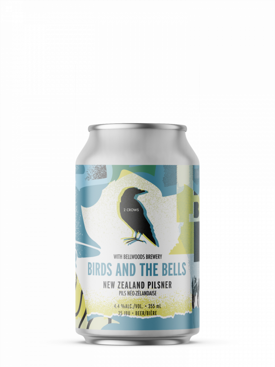 a single can of birds and the bells new zealand pilsner from 2 crows brewing and bellwoods brewery