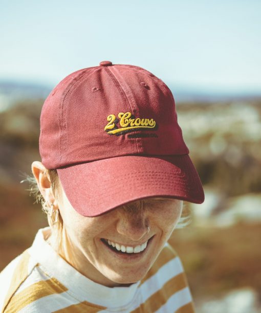 2 crows Maroon Burgundy dad hat out at pollys cove